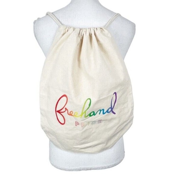 Freehand Pride Rainbow Canvas Tote Drawstring Back Pack Bag - Picture 1 of 8